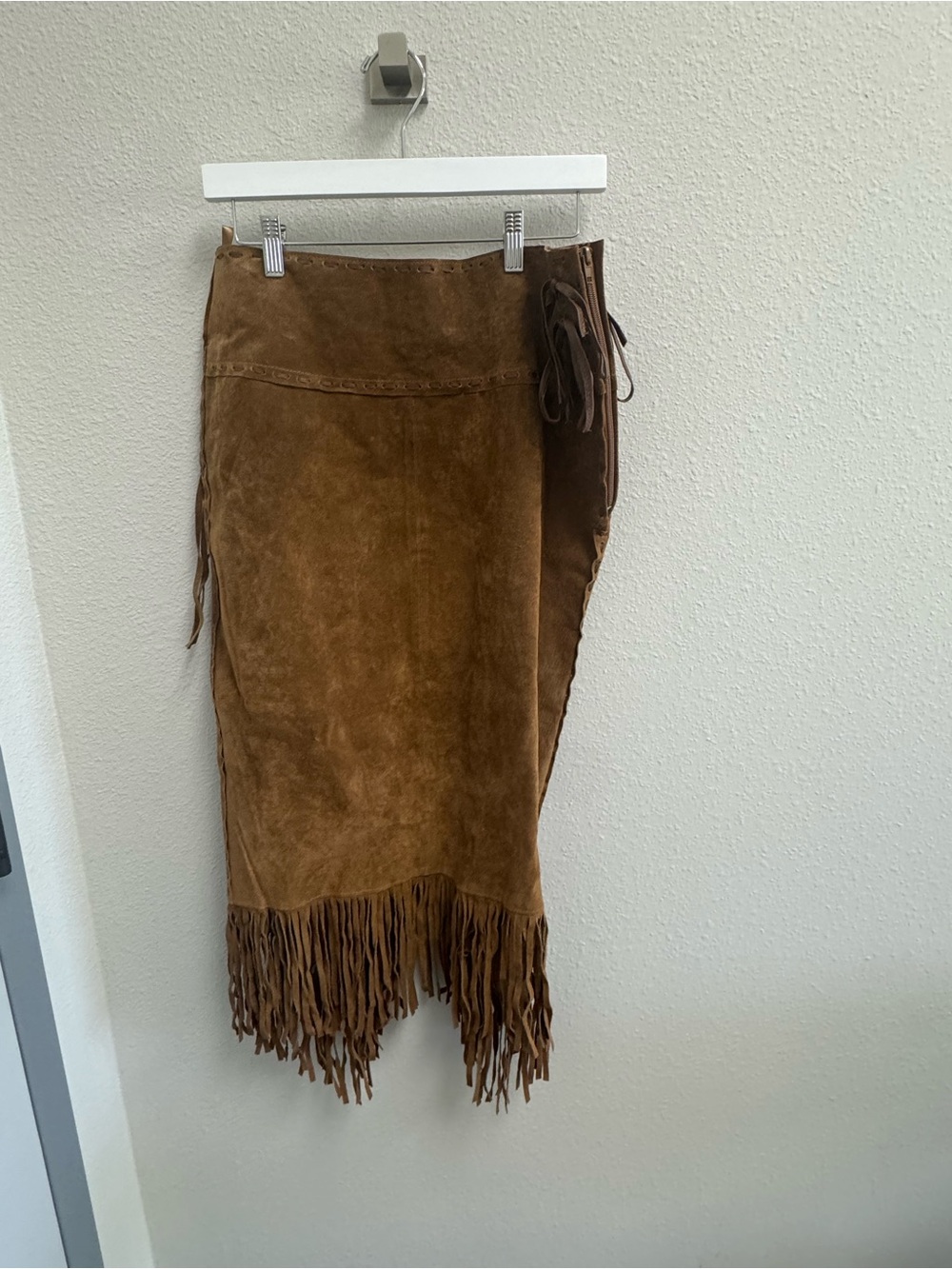 Scully Brown Suede Fringe Midi Skirt